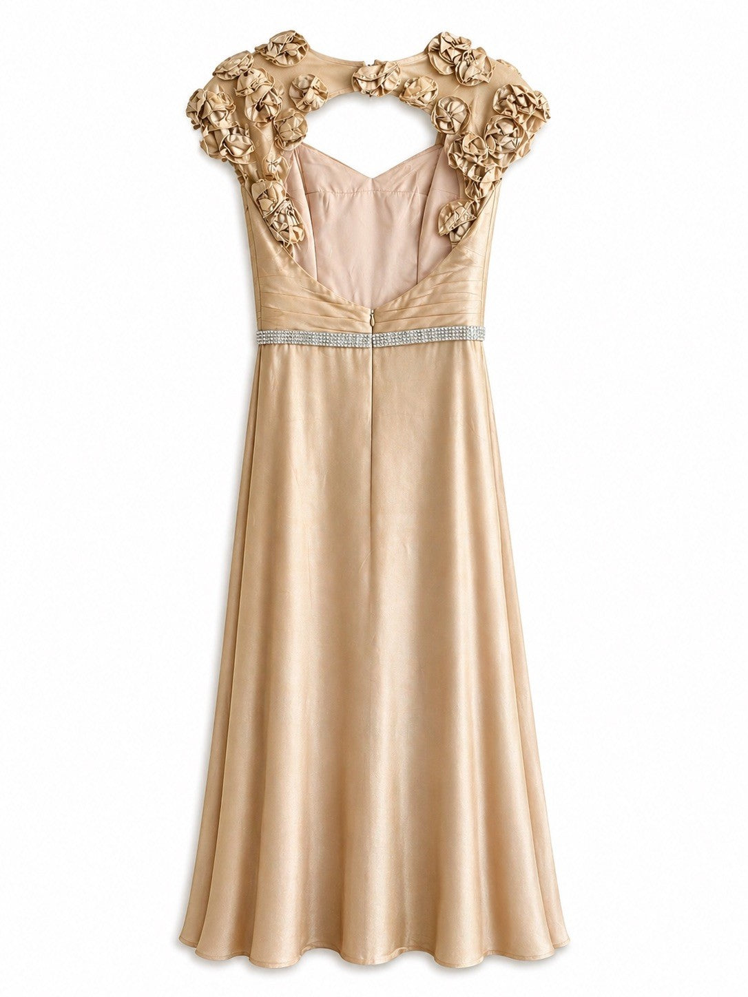 Vestido Beige con Flores en espalda