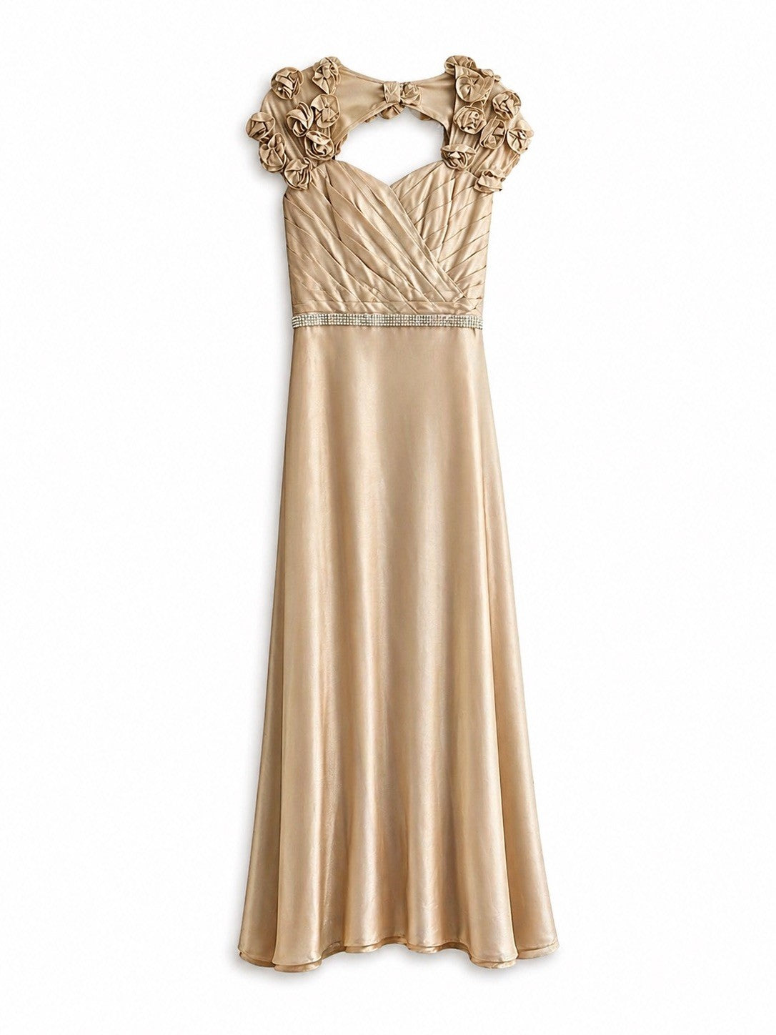 Vestido Beige con Flores en espalda